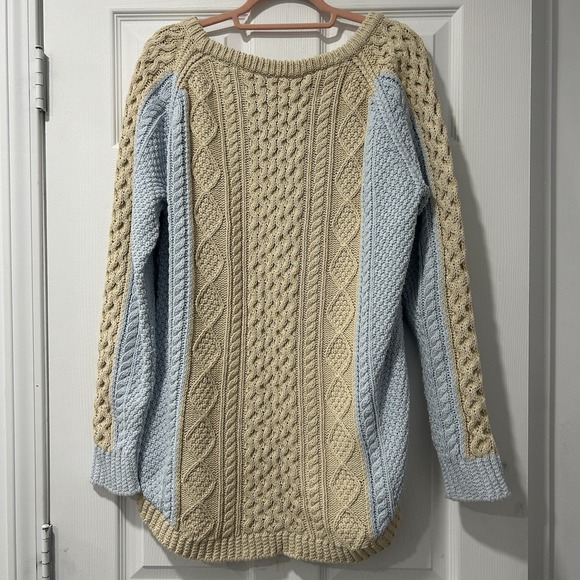 LL Bean Signature Womens Size L Beige Fisherman Cable Knit Sweater 100% Cotton - Picture 6 of 10